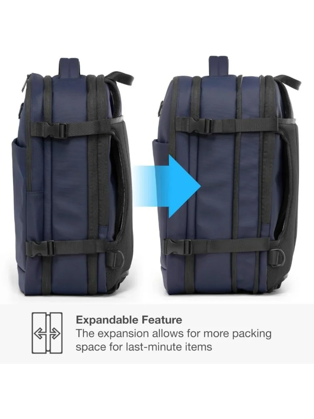 Expandable 27L Backpack for Travel, Work, Office, Camping & Fishing - Blue